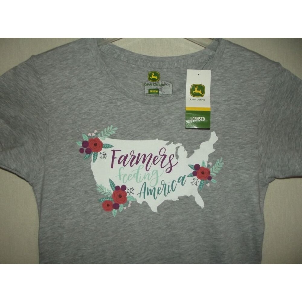 John Deere T-shirt Womens Sz Medium Farmers Feeding America Graphic gray heather - Picture 4 of 7